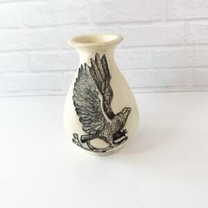 Etched Eagle Vase 5 Inch Off White Flying Home Decor